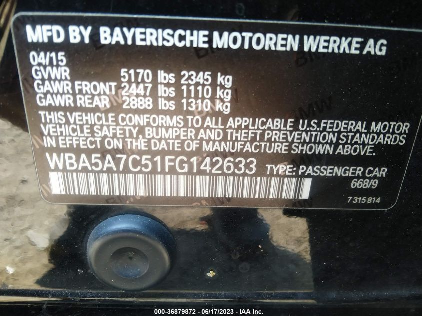 2015 BMW 528I XDRIVE WBA5A7C51FG142633