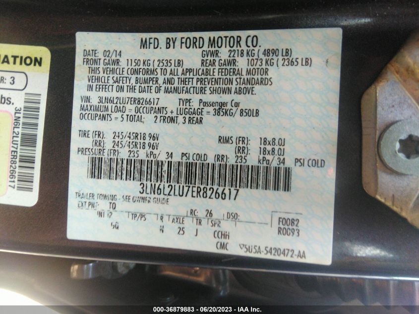 2014 LINCOLN MKZ HYBRID 3LN6L2LU7ER826617