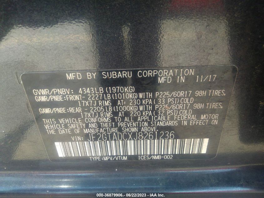 2018 SUBARU CROSSTREK PREMIUM - JF2GTADCXJ8261236