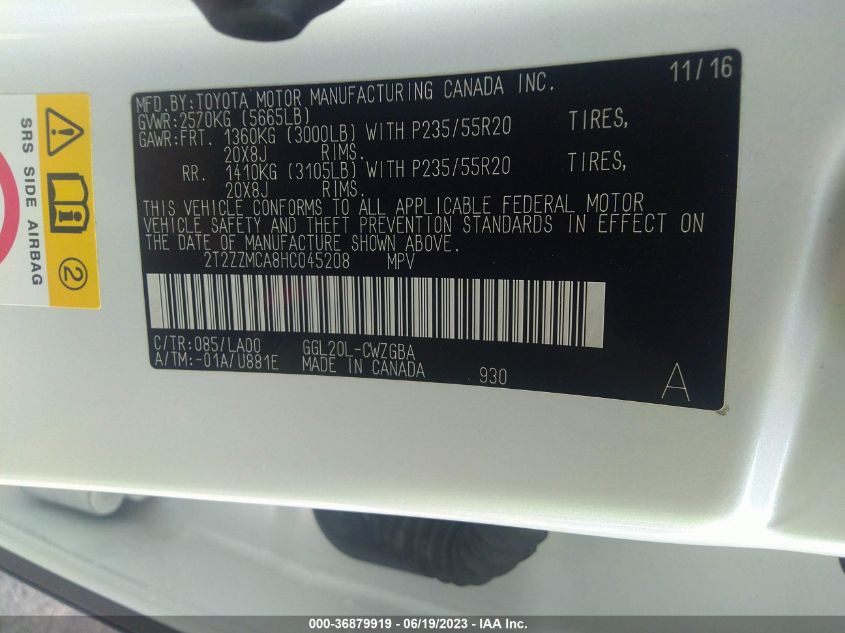 2017 LEXUS RX RX 350 - 2T2ZZMCA8HC045208