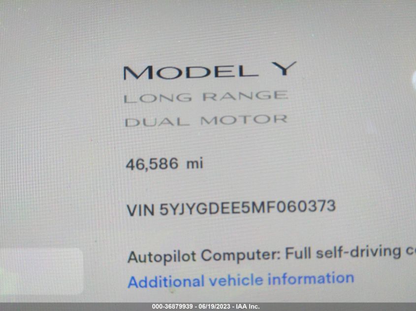2021 TESLA MODEL Y LONG RANGE - 5YJYGDEE5MF060373