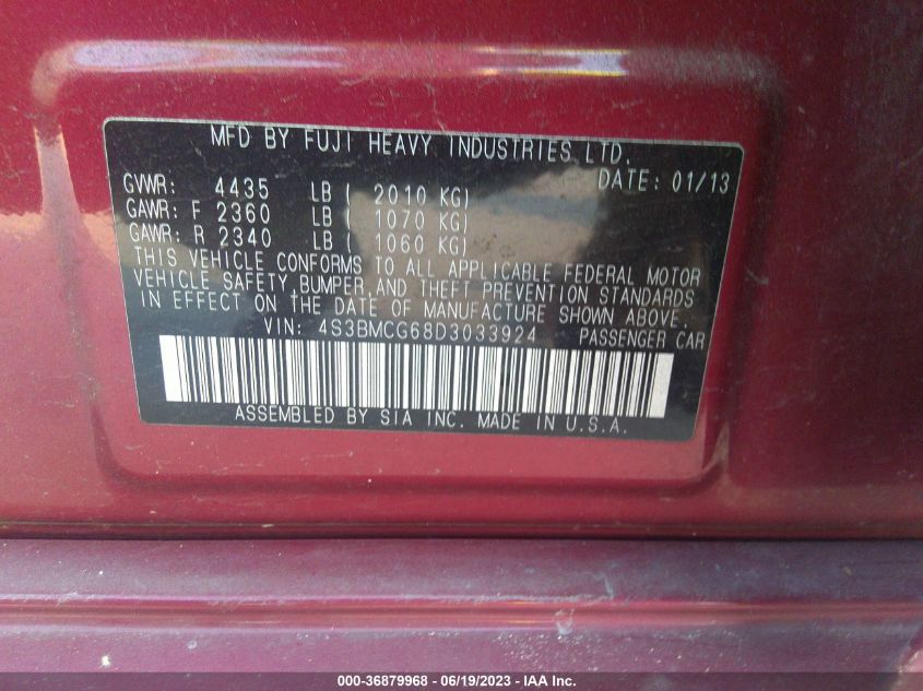 2013 SUBARU LEGACY 2.5I PREMIUM - 4S3BMCG68D3033924