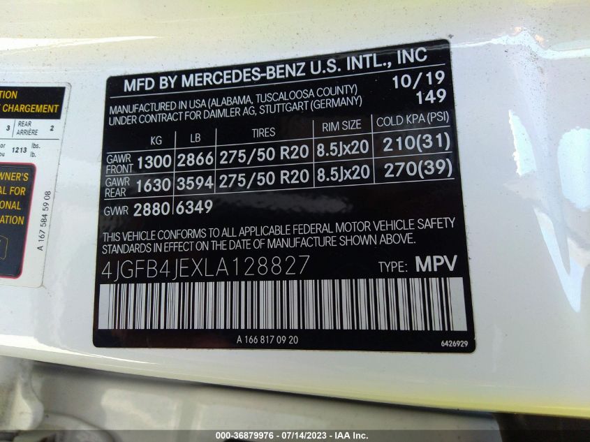 2020 MERCEDES-BENZ GLE GLE 350 - 4JGFB4JEXLA128827