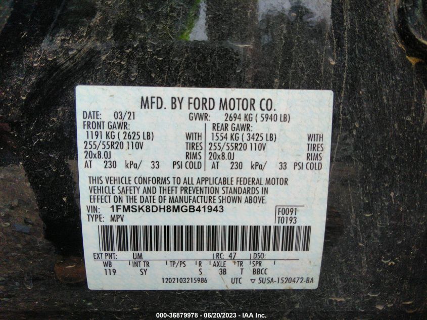 2021 FORD EXPLORER XLT - 1FMSK8DH8MGB41943
