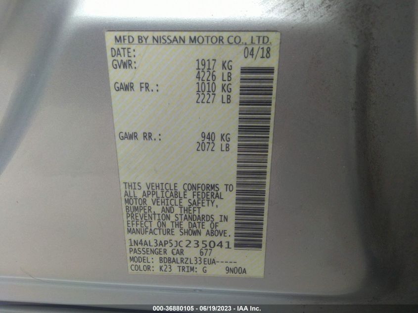 2018 NISSAN ALTIMA 2.5 SL - 1N4AL3AP5JC235041