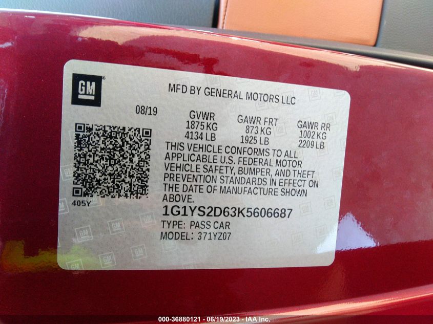 2019 CHEVROLET CORVETTE Z06 2LZ - 1G1YS2D63K5606687