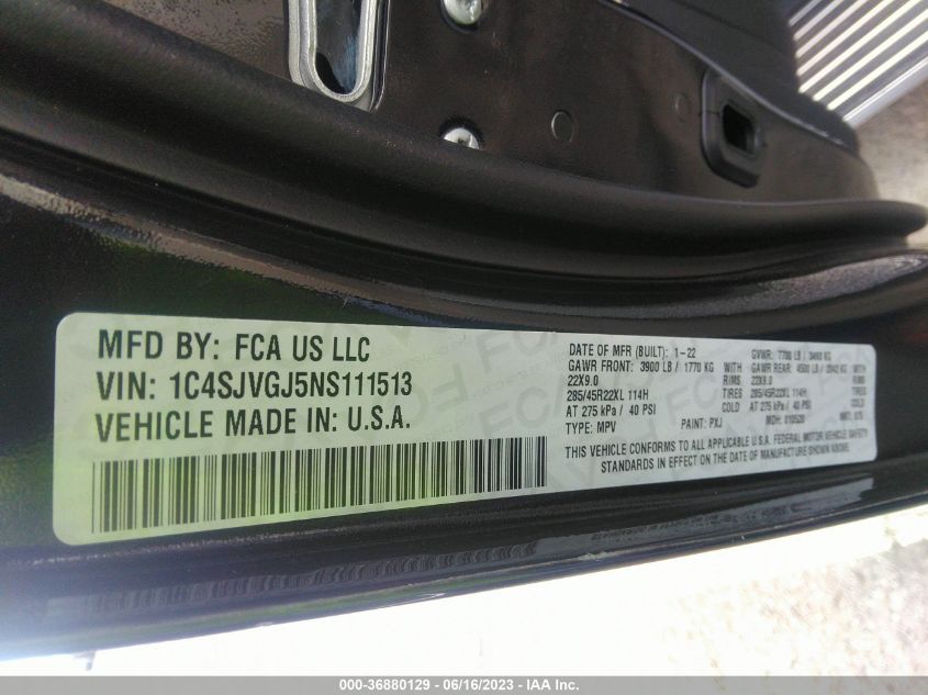 2022 JEEP GRAND WAGONEER SERIES III 1C4SJVGJ5NS111513