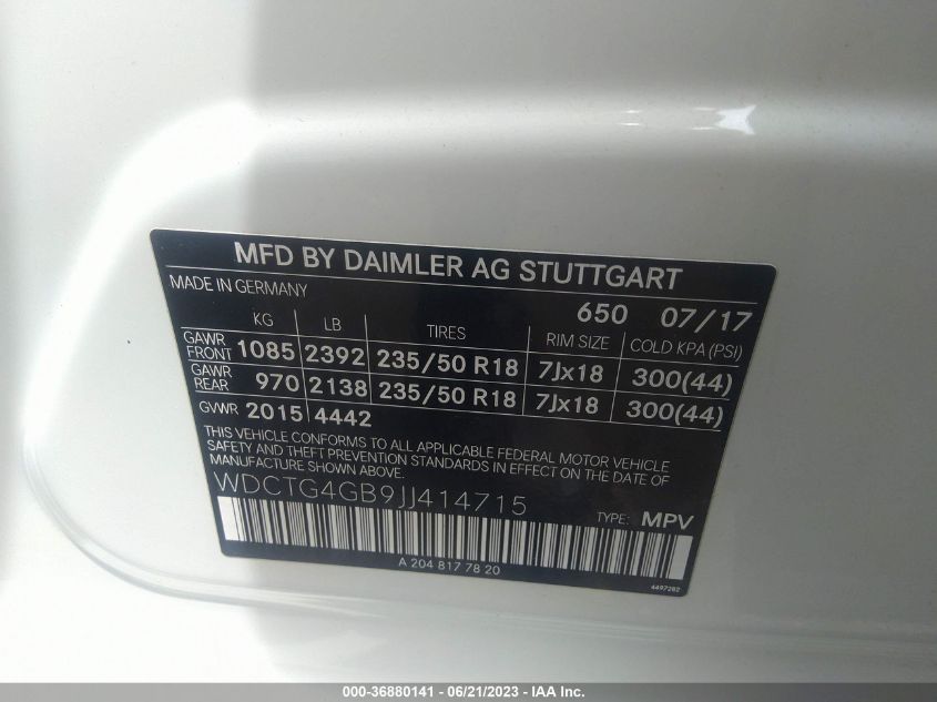 2018 MERCEDES-BENZ GLA GLA 250 - WDCTG4GB9JJ414715