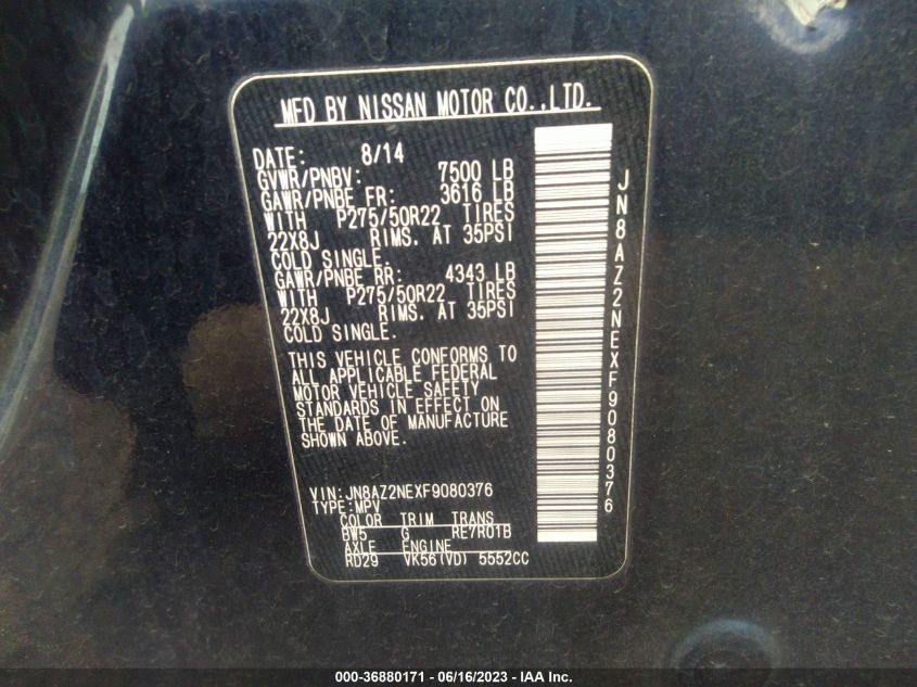 2015 INFINITI QX80 - JN8AZ2NEXF9080376