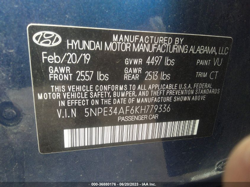 2019 HYUNDAI SONATA SPORT - 5NPE34AF6KH779336