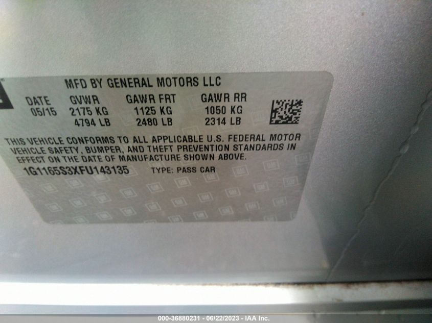 2015 CHEVROLET IMPALA LTZ - 1G1165S3XFU143135