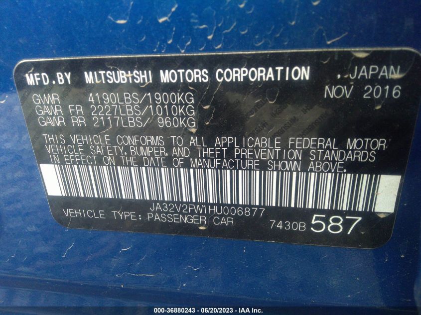 2017 MITSUBISHI LANCER ES/SE/SEL - JA32V2FW1HU006877