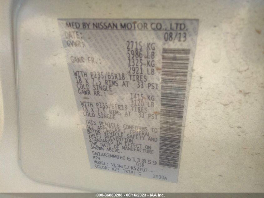 2014 NISSAN PATHFINDER SV - 5N1AR2MM0EC611859