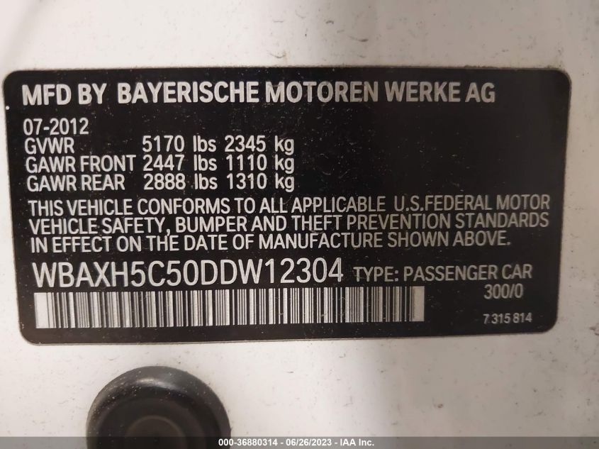 2013 BMW 5 SERIES 528I XDRIVE - WBAXH5C50DDW12304