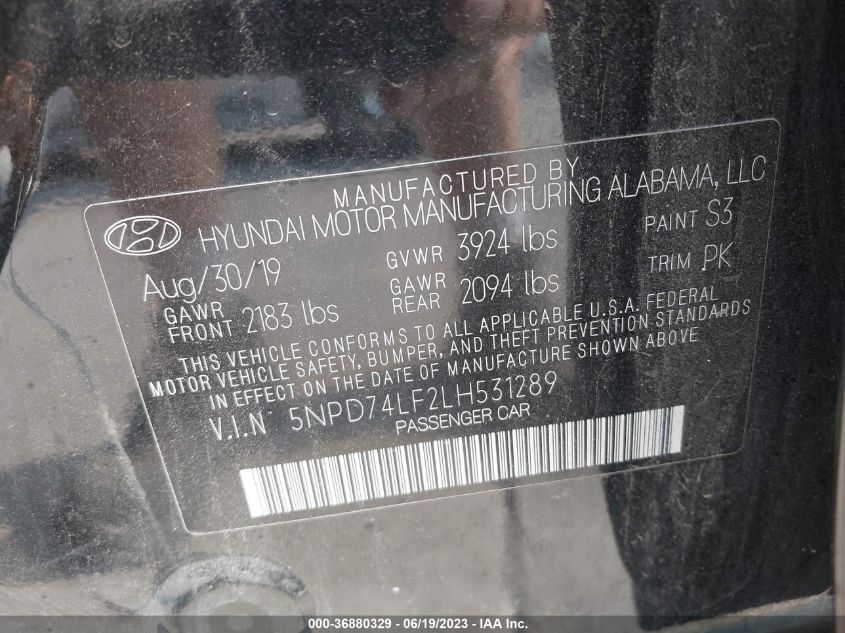 2020 HYUNDAI ELANTRA SE - 5NPD74LF2LH531289