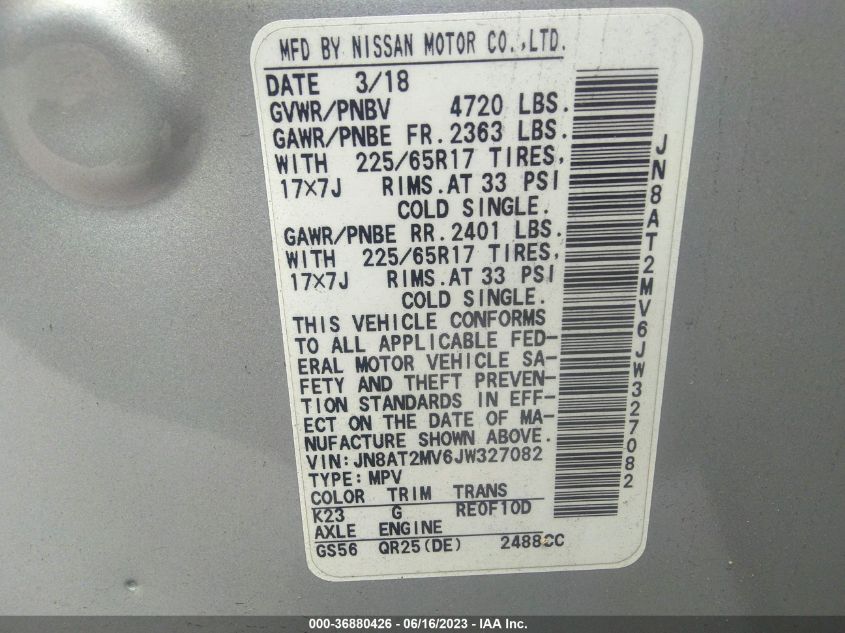 2018 NISSAN ROGUE SV - JN8AT2MV6JW327082