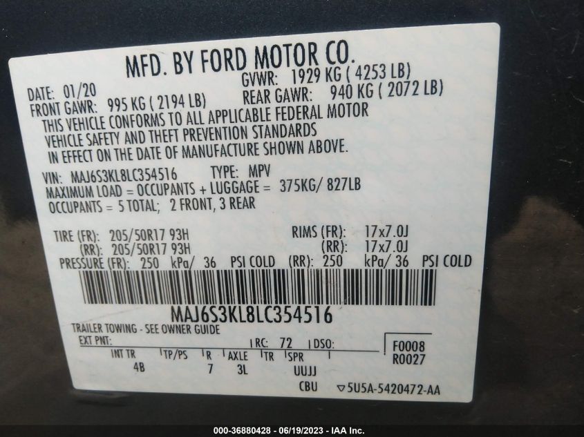 2020 FORD ECOSPORT TITANIUM - MAJ6S3KL8LC354516