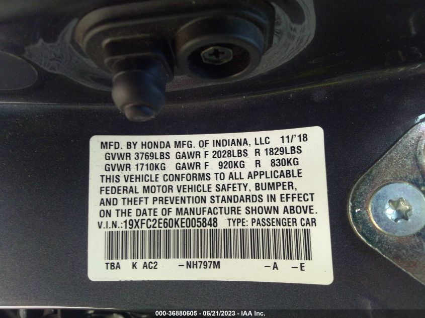 2019 HONDA CIVIC SEDAN LX - 19XFC2E60KE005848