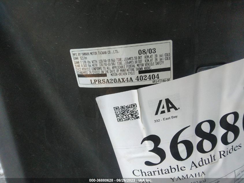 2004 YAMAHA YW50 AP ZUMA - LPRSA20AX4A402404
