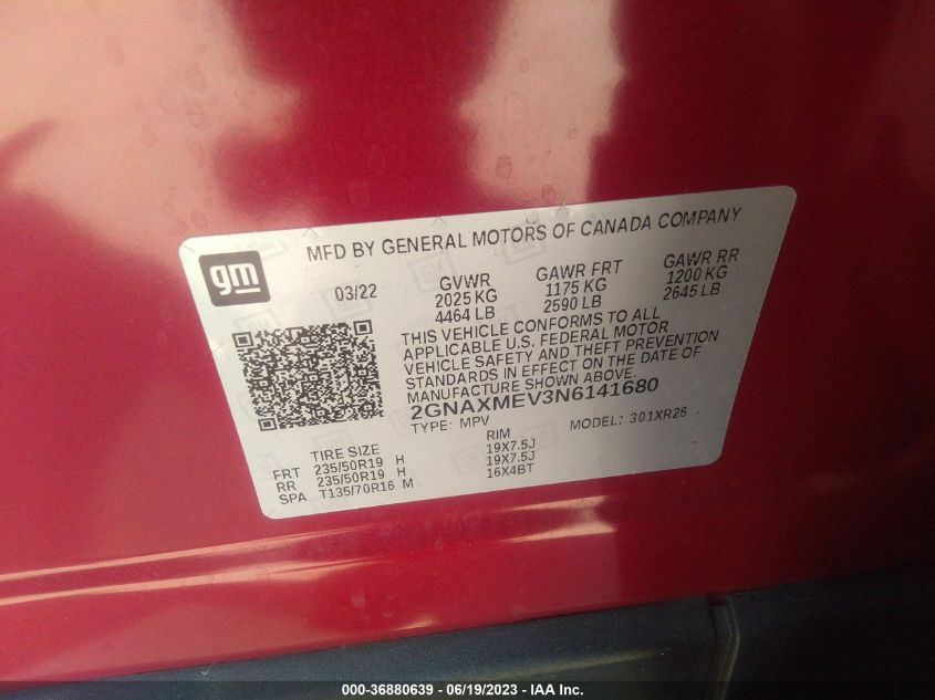 2022 CHEVROLET EQUINOX RS - 2GNAXMEV3N6141680