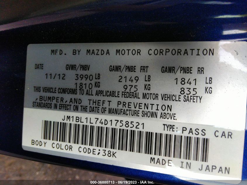 2013 MAZDA MAZDA3 I TOURING - JM1BL1L74D1758521
