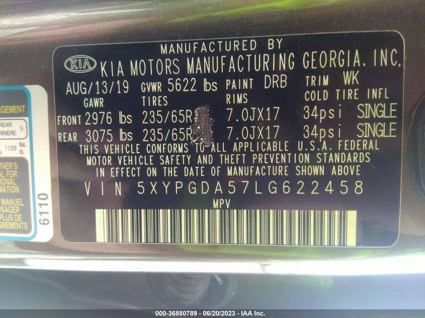 2020 KIA SORENTO LX V6 - 5XYPGDA57LG622458