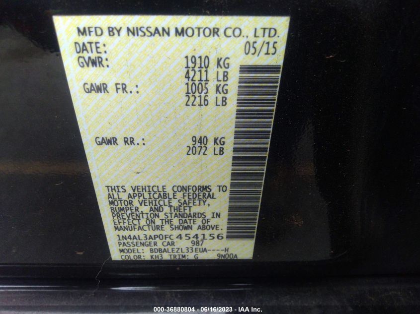 2015 NISSAN ALTIMA 2.5 S - 1N4AL3AP0FC454156