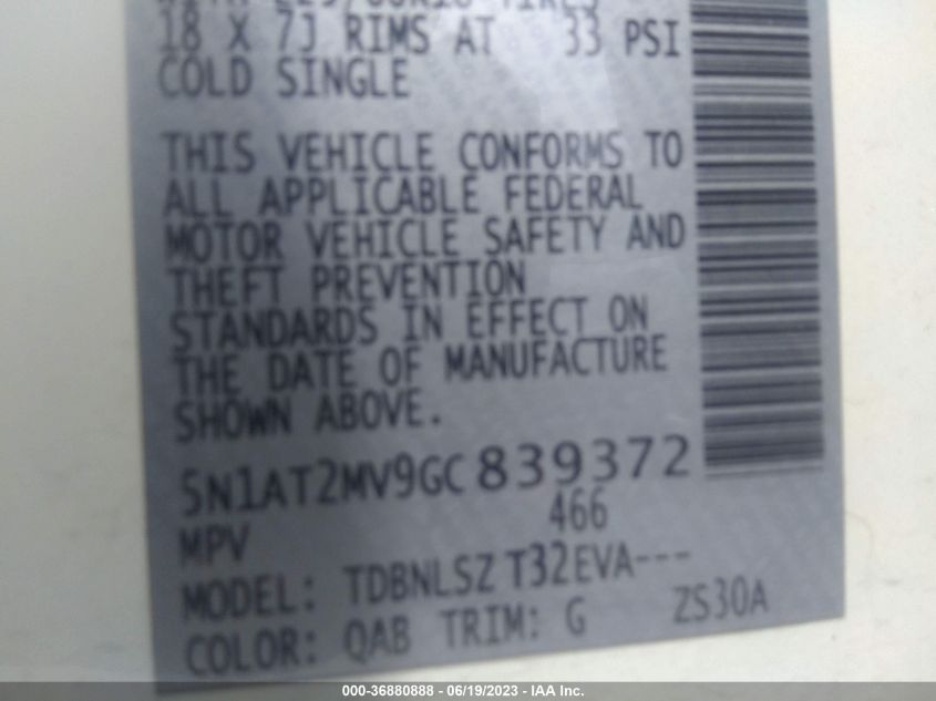2016 NISSAN ROGUE SL - 5N1AT2MV9GC839372