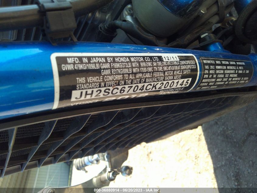 2012 HONDA VT1300 CS JH2SC6704CK200145