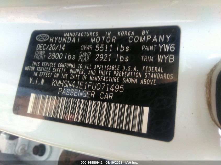 2015 HYUNDAI GENESIS 3.8L - KMHGN4JE1FU071495