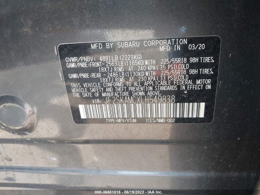 2020 SUBARU FORESTER SPORT - JF2SKAMCXLH549838