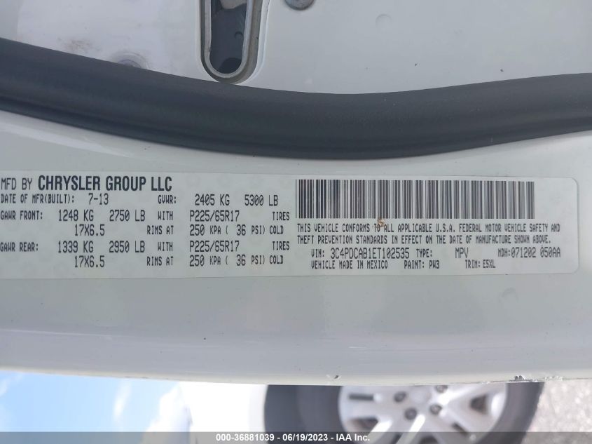 2014 DODGE JOURNEY AMERICAN VALUE PKG - 3C4PDCAB1ET102535