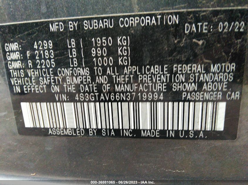 2022 SUBARU IMPREZA PREMIUM - 4S3GTAV66N3719994
