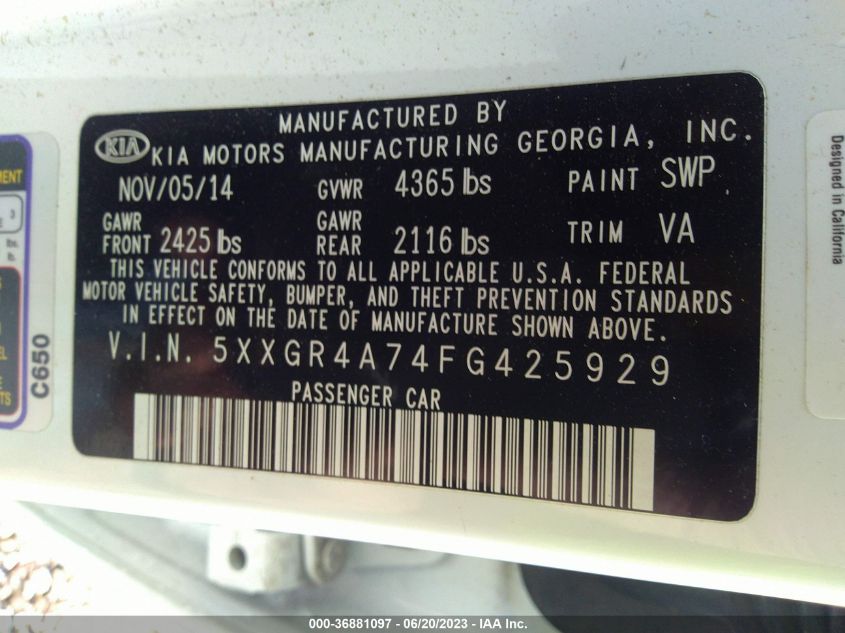 2015 KIA OPTIMA SX - 5XXGR4A74FG425929