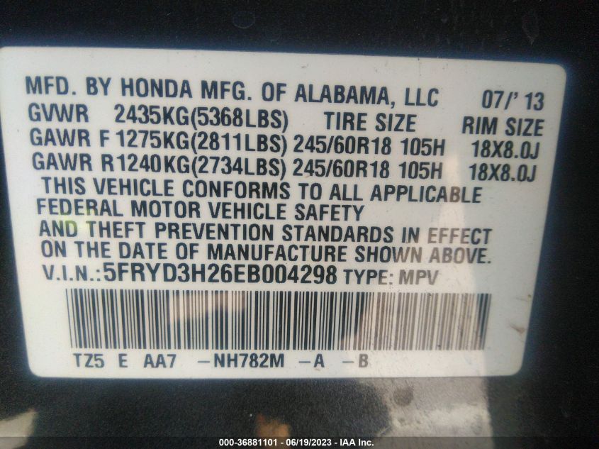 2014 ACURA MDX - 5FRYD3H26EB004298