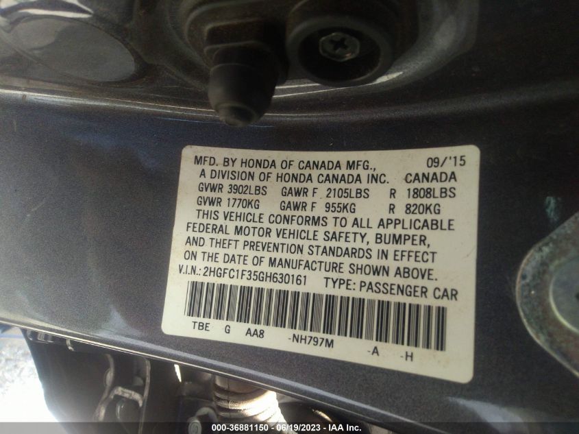 2016 HONDA CIVIC EX-T - 2HGFC1F35GH630161