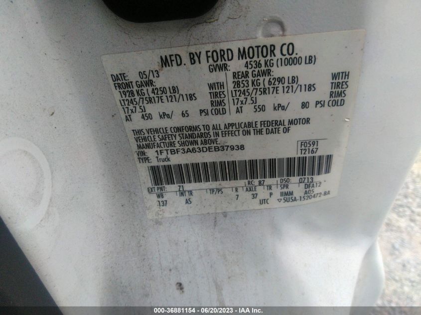 2013 FORD SUPER DUTY F-350 SRW XL/XLT 1FTBF3A63DEB37938