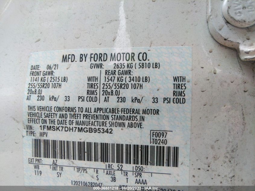 2021 FORD EXPLORER XLT - 1FMSK7DH7MGB95342