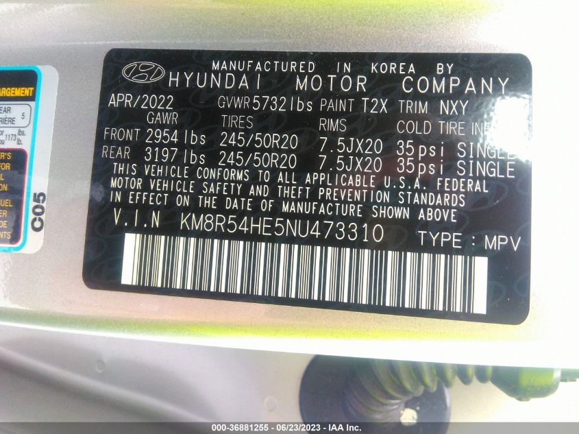 2022 HYUNDAI PALISADE LIMITED - KM8R54HE5NU473310