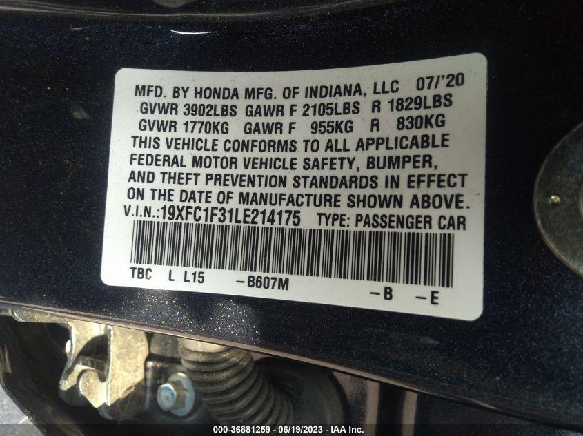 2020 HONDA CIVIC SEDAN EX - 19XFC1F31LE214175