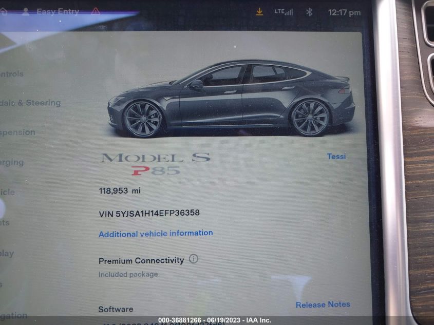2014 TESLA MODEL S 60 KWH BATTERY/P85 - 5YJSA1H14EFP36358