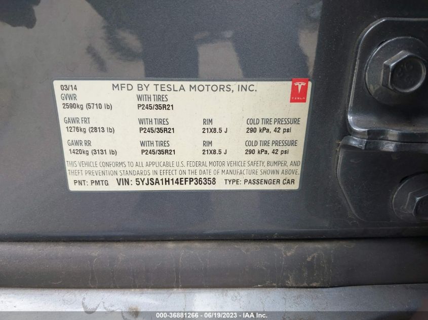 2014 TESLA MODEL S 60 KWH BATTERY/P85 - 5YJSA1H14EFP36358