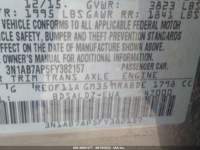 2015 NISSAN SENTRA S/SV/SR/SL - 3N1AB7AP5FY382157