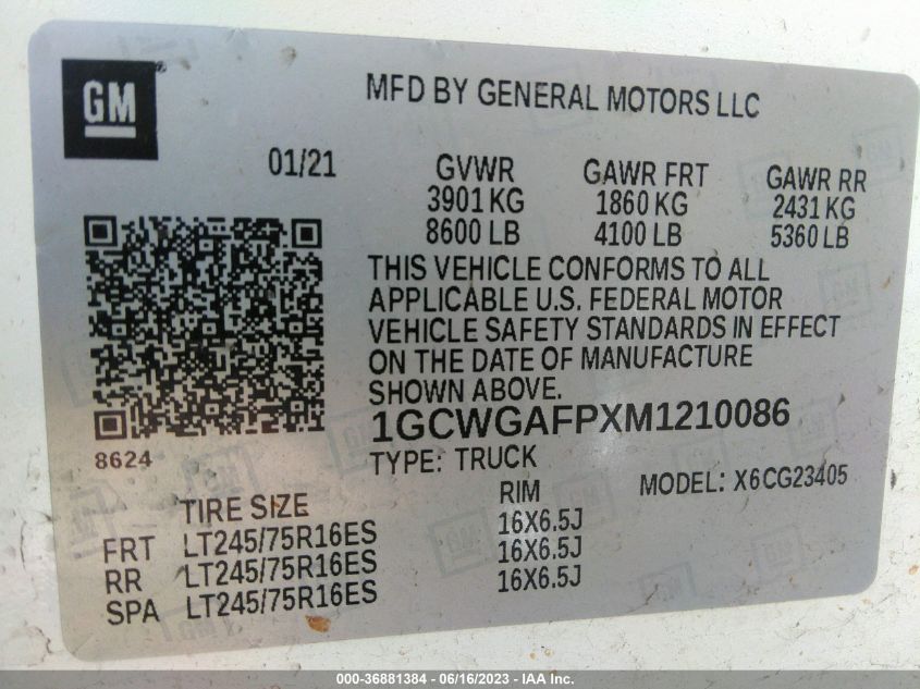 2021 CHEVROLET EXPRESS CARGO VAN - 1GCWGAFPXM1210086
