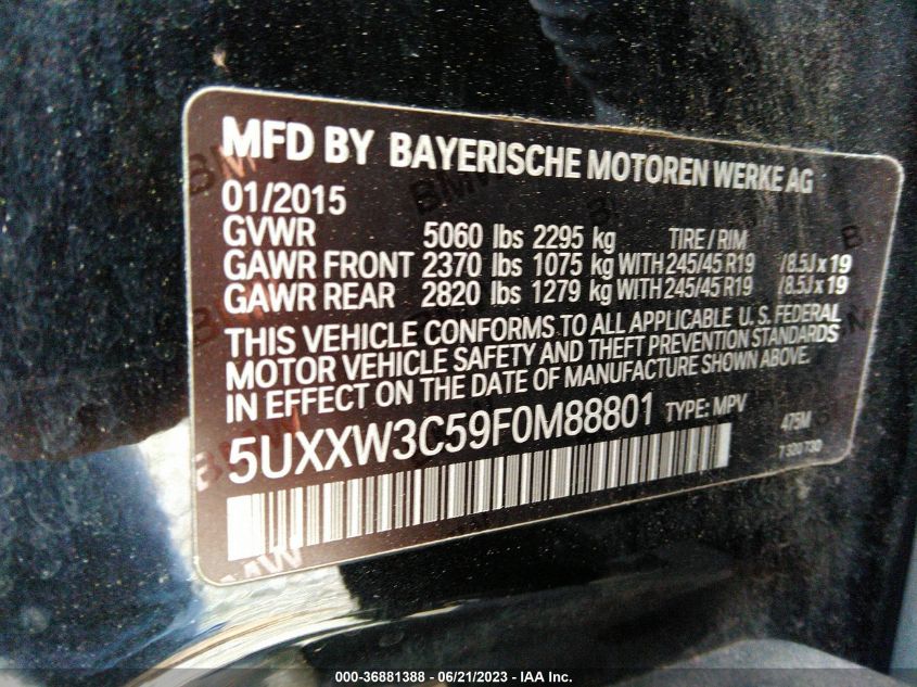 2015 BMW X4 XDRIVE28I - 5UXXW3C59F0M88801