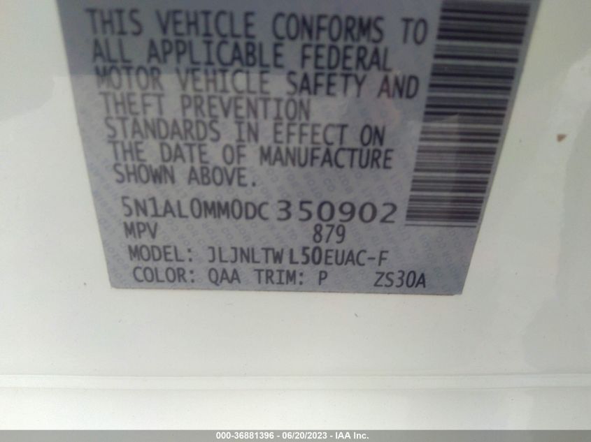 2013 INFINITI JX - 5N1AL0MM0DC350902