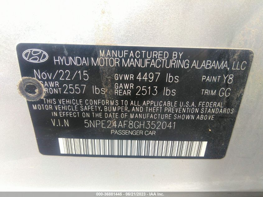 2016 HYUNDAI SONATA 2.4L SE - 5NPE24AF8GH352041