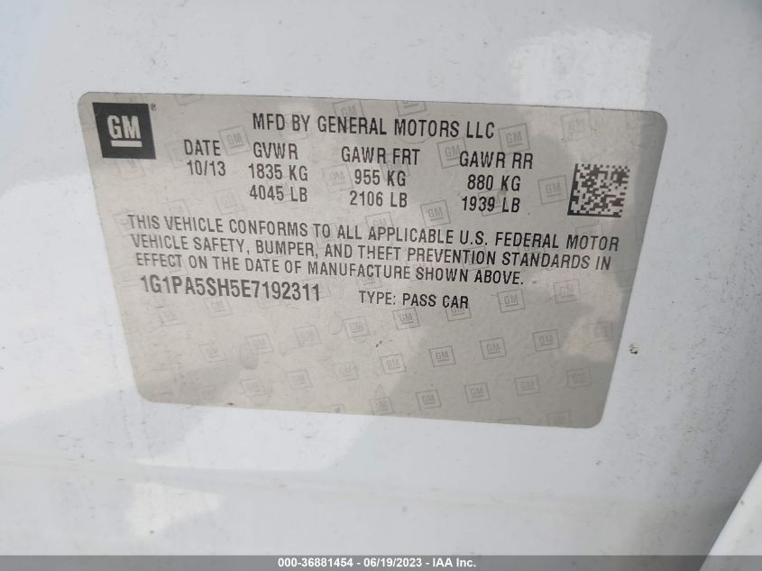 2014 CHEVROLET CRUZE LS - 1G1PA5SH5E7192311