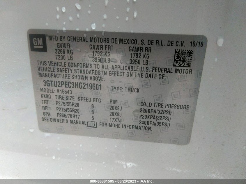 2017 GMC SIERRA 1500 DENALI - 3GTU2PEC3HG219601