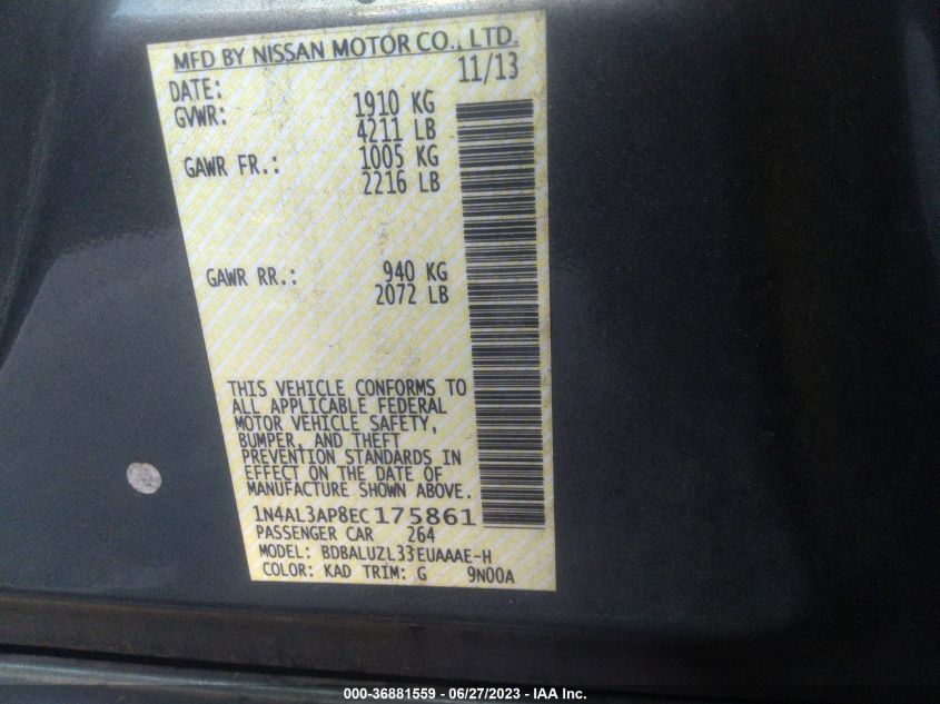 2014 NISSAN ALTIMA 2.5 SV - 1N4AL3AP8EC175861